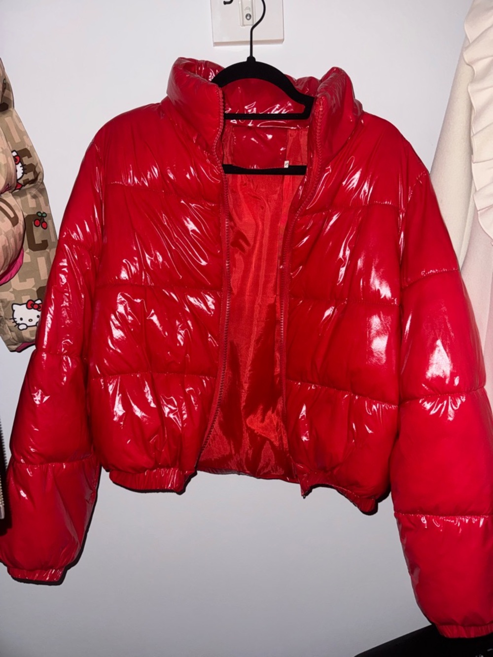 Red Shiny Puffer Jacket - Women